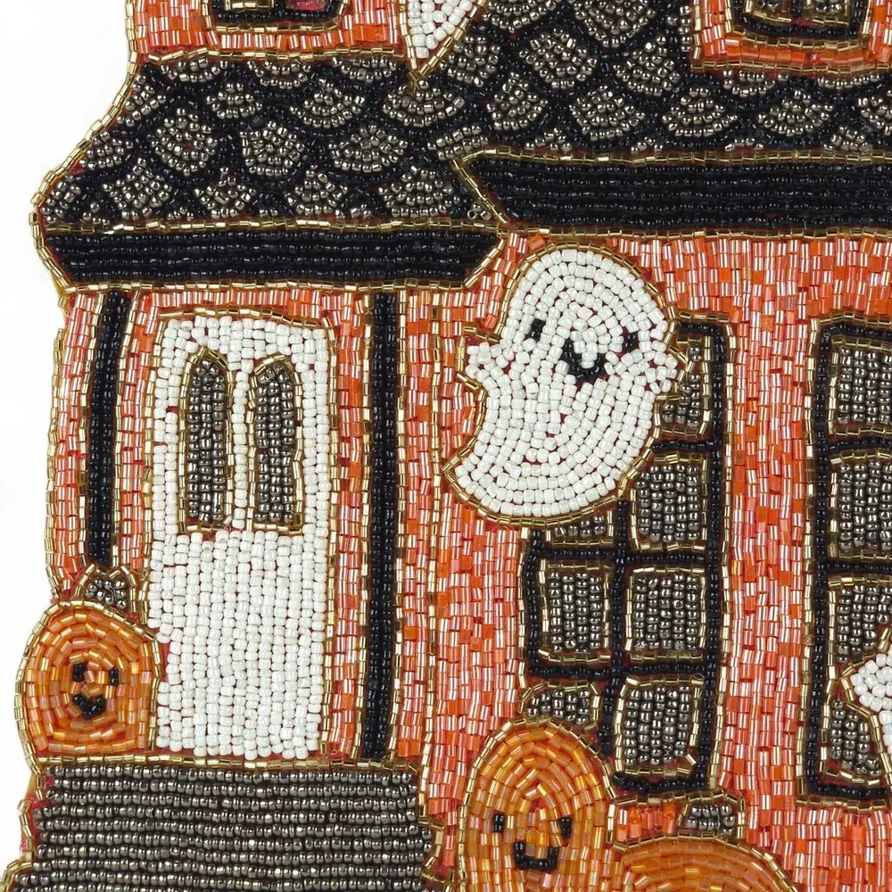 Rachel Zoe Halloween Beaded Charger Placemat Haunted House Ghosts Pumpkin 15